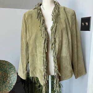 Womens Sage Pastel Green Genuine Leather Short Suede Jacket Fringe Western Large